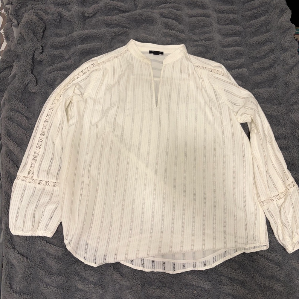 Ann Taylor Ivory Blouse with Lace Details